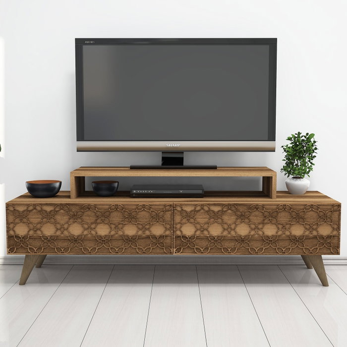Hanah Home Soporte TV Nogal City - 140cm Ancho x 48.8cm Alto x 41.8cm Profundo Elegante y Moderno